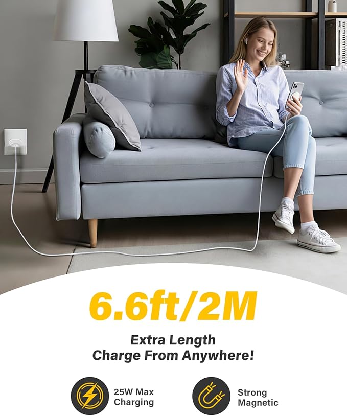 25W Wireless Charger for MagSafe, Qi2.2 Magnetic Fast Charging Pad for iPhone 17/16/15/14/13/12 Series&AirPods,Strong Magnet,Portable Wireless Charger for Travel Home Office,Elegant White, 2Pack(6FT)