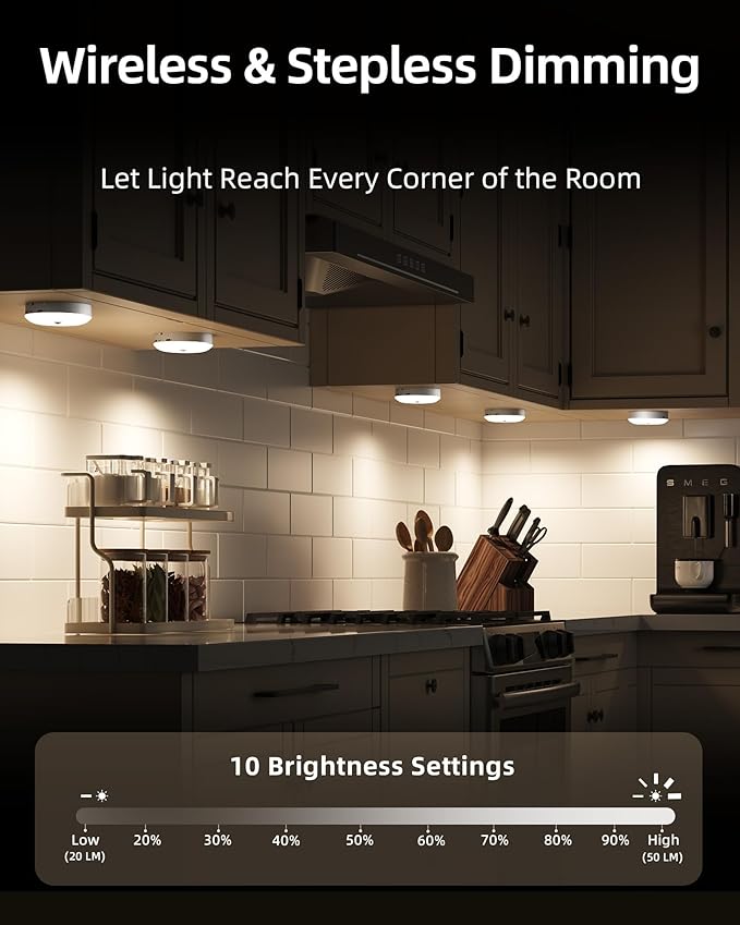 EZVALO Under Cabinet Lighting, 1000mAh Rechargeable Puck Lights with Remote, 3 Color Temps & 12 RGB Motion Sensor Closet Lights, Dimmable Under Cabinet Lights for Kitchen, Cabinets, Closet (3 Packs)