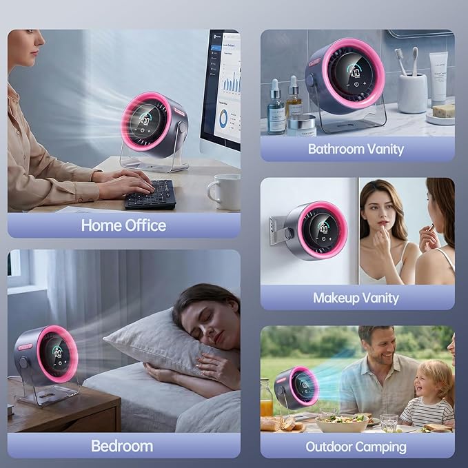 USB Desk Fan for Bedroom: 100 Speeds Digital Display Quiet Portable Fan with Turbo Airflow, 120° Rotating Small Rechargeable Battery Desktop & Wall-Mounted Fans for Bedroom Home Office (Pink)