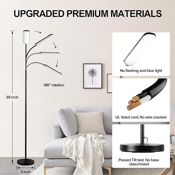 marctronic Floor Lamp 2 Pack, 18W 1800LM Bright LED Floor Lamp with 2 Remotes & Works with Smart Plug, Dimmable Timing Eye Caring Standing Reading Floor Lamps for Living Room Bedroom Office