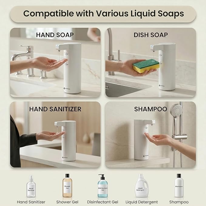 GentleJet SmoothDrop Automatic Liquid Soap Dispenser Touchless, No-Drip Precision Pump, USB-C Rechargeable, 304 Stainless Steel, Waterproof Countertop Dispenser for Kitchen & Bathroom Sink, 270 ml