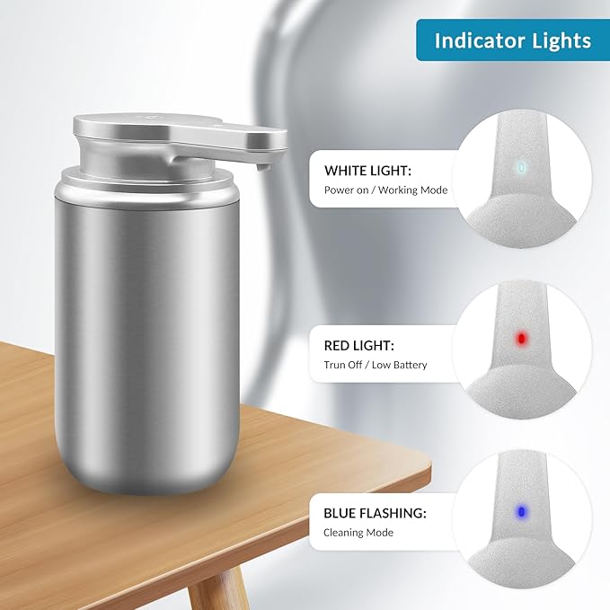 12 oz. Automatic Soap Dispenser Stainless Steel with Sensor Infrared Soap Dispenser Electric IPX5 Waterproof USB-C Charging Motion Sensor for Kitchen & Bathroom (Silver Cyl)