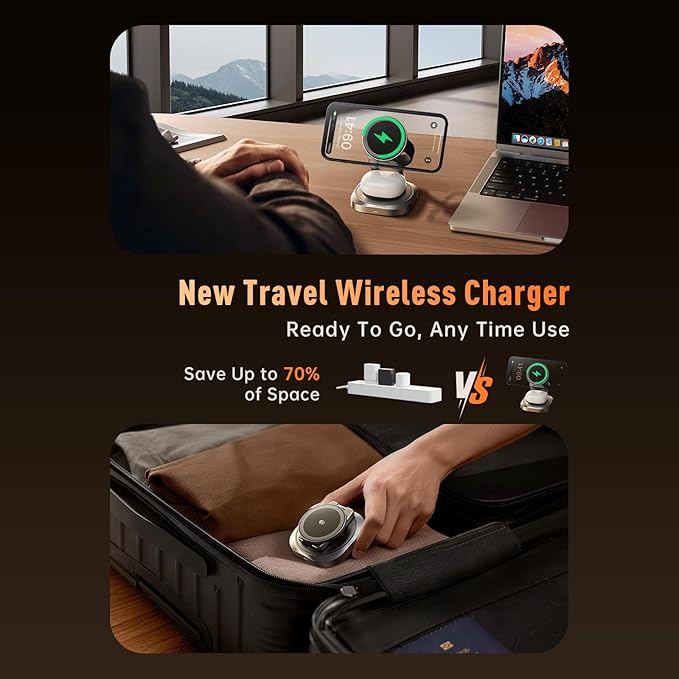 REWONDER 3 in 1 Wireless Charger Station - Qi2.2 25W Charging Stand - 360° Rotatable Metal Aluminum Dock Compatible with iPhone 17 16 15 14 13 & Apple Watch Ultra & AirPods Pro (Adapter Not Included)