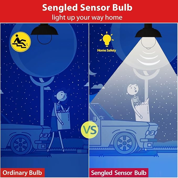 Sengled Motion Sensor Light Bulbs, A19 LED Dusk to Dawn Bulbs 5000K Daylight, Motion Activated Indoor Outdoor Light Bulbs 8.8W (60W Equivalent) 800 Lumens for Porch, Garage, Hallway, 6 Pack