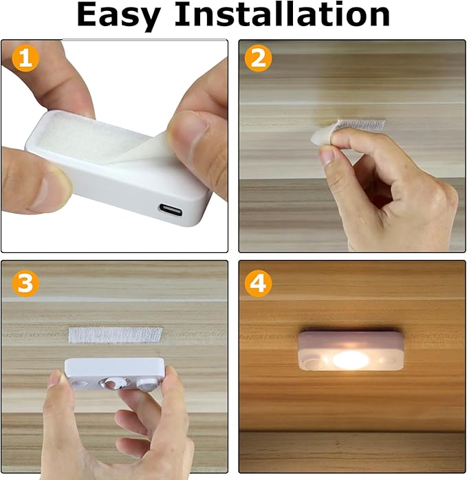 NIEGNOWOO LED Motion Sensor Puck Lights, Rechargeable Cabinet Lights, Stick on Wireless LED Night Light for Closet, Drawer, Shelf, Under Cabinet, Warm White 8Pack, USB Charging Cord Included