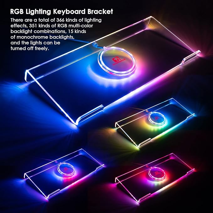 Clear 366 Kinds RGB Acrylic Tilted Computer Keyboard Holder,PC Keyboard Stand Tray Holder for Easy Ergonomic Typing and Working at Home and Office Upgraded Version