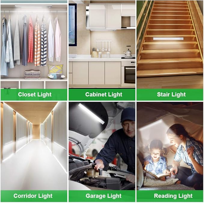 goodland 160 LED Closet Lights Motion Sensor Under Cabinet Lights Indoor Lighting 3000mAh Battery Powered Light Bar Dimmable Rechargeable Closet Light for Kitchen, Wardrobe, Stairs(2 Pack)