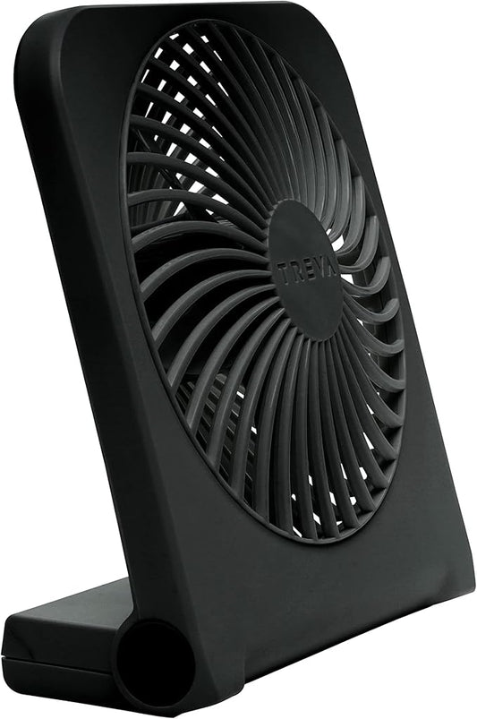 Treva 5-Inch USB and Battery Powered Desk Fan With Two Cooling Speeds and Adjustable Tilt, Small USB Fan Cubicle Accessories Durable and Long Lasting (Black)
