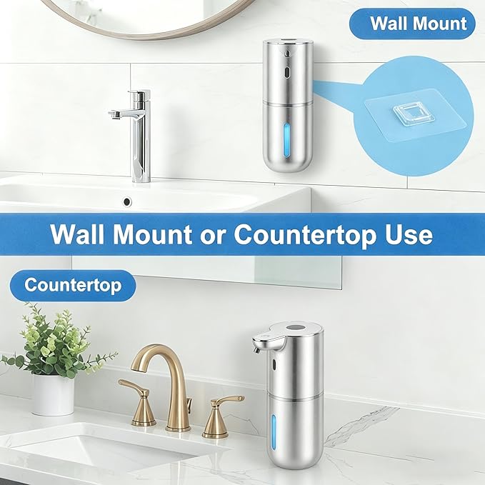 Automatic Soap Dispenser, Hand Soap Dispenser 12.8oz/380ml Smart Rechargeable, Liquid Soap Dispensers with 6-Level Touchless, Wall Mounted or Countertop Dish Soap Dispensing for Bathroom & Kitchen