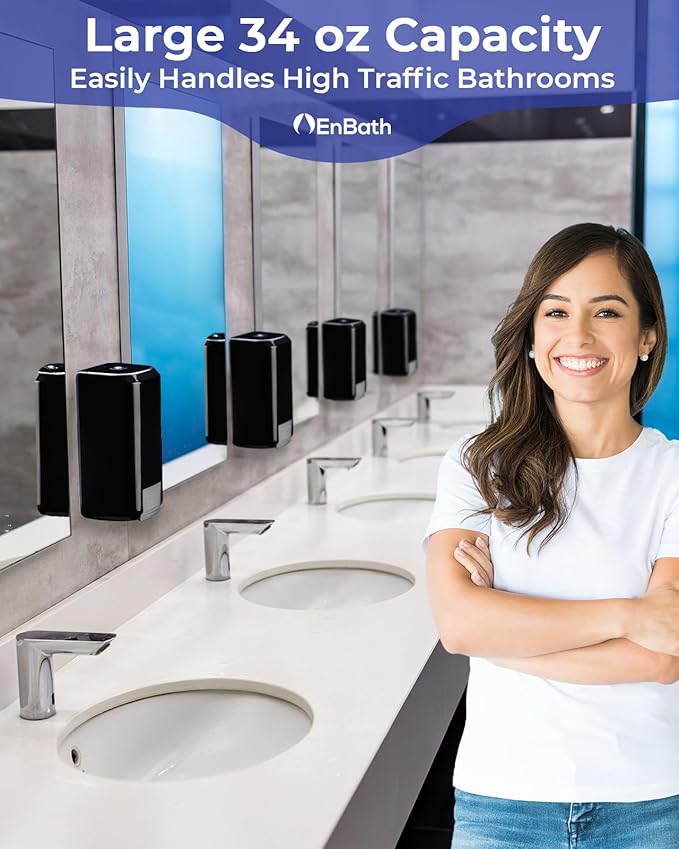 Wall Mounted Soap Dispenser with Large 34 oz. Capacity - A Black Commercial Hand Soap Dispenser or Hand Sanitizer Wall Mount Unit That Holds 25 pct More Than Other Brands - ADA Compliant