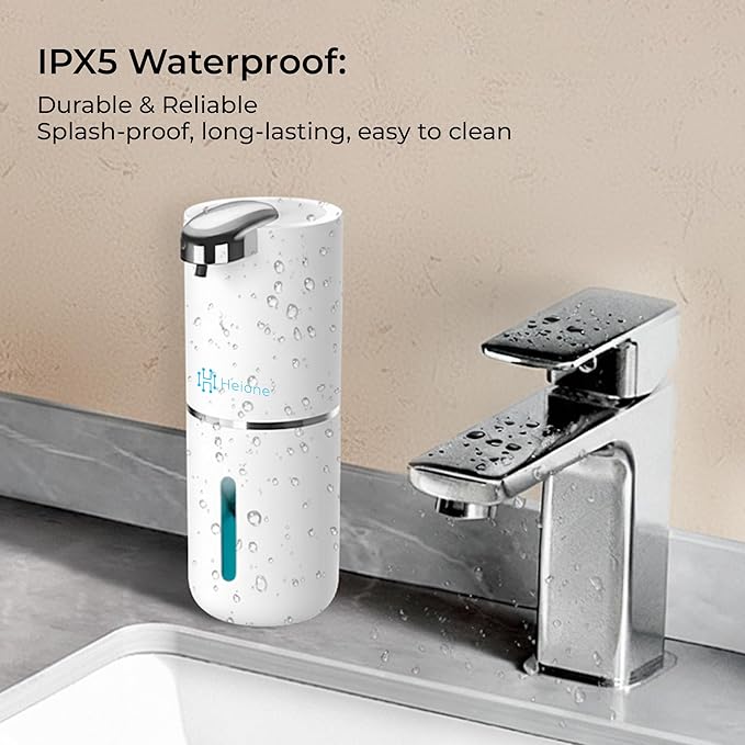 Foaming Hand Soap Dispenser - Automatic Touchless Foam Soap Pump for Bathroom & Restroom, USB-C Rechargeable, IPX5 Waterproof, Wall Mount or Countertop, 12.8oz (White)