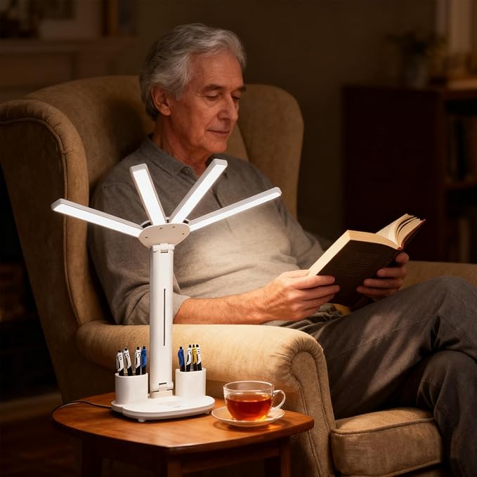 Led Desk Lamp Adjustable Foldable Table Lamp with Pen Holder, 3 Color & Stepless Dimming, Reading Lamp for Study Table Work Office