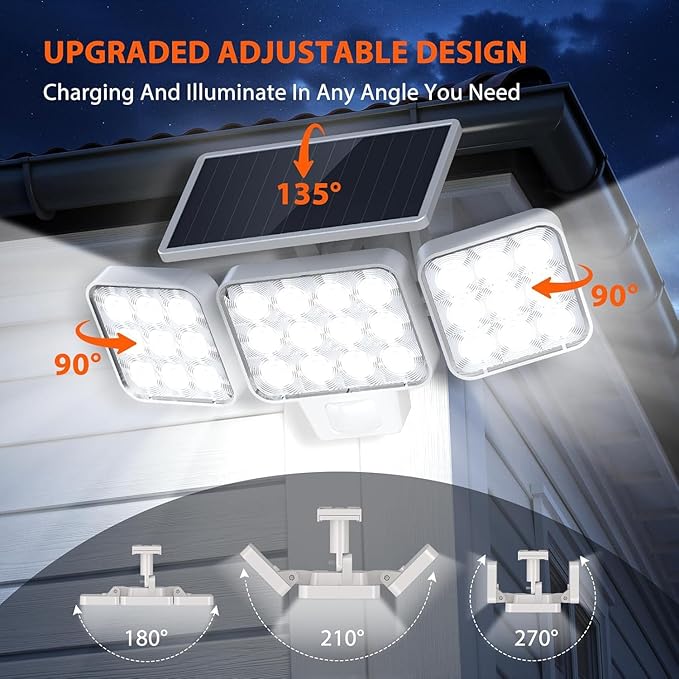WdtPro Motion Sensor Outdoor Lights 3 Pack,3500LM Bright Solar Lights Outdoor Flood Light, Upgrade Glass Panel, LED Solar Powered Security Light Spotlights Waterproof for Outside Yard-White