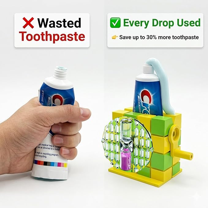 2PCS Toothpaste Tube Squeezer Tool - Toothpaste Dispenser for Kids - Toothpaste Holder Squeezer Stand - Toothpaste Squeezer Roller for Bathroom or Kitchen (Green, with Hourglass)