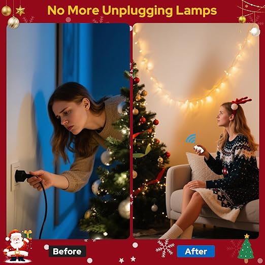 LoraTap Remote Control Outlet (Christmas Tree Light Switch): Wireless Wall Switch – 100ft Indoor Range – On/Off Outlet for Holiday Lights & Small Appliances – Pre-Programmed & No Wiring