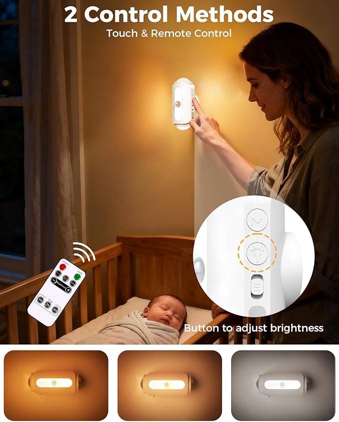 Motion Sensor Wall Light, Rechargeable Wireless Sconce Set of 2, Wireless No Hardwire 3CCT Wall Lamps, Magnetic Battery Operated Indoor Lighting for Hallway, Stairs, Bedroom, Bathroom, Closet Decor