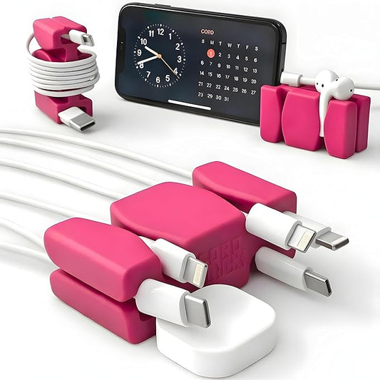 CordBrick 4PK Silicone & Steel Weighted Cord Holders for Bedside. Travel Phone Cable Organizers. Multiuse iPhone Accessories. Small Gifts for Him, College Student. Tech Gadgets for Teenagers. Pink