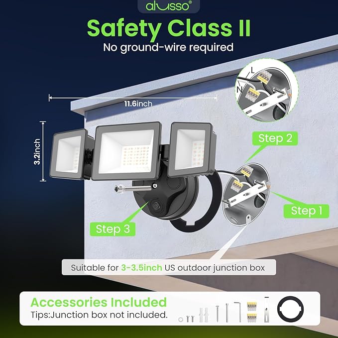 ALUSSO Dusk to Dawn Outdoor Lighting,120V 40W 4000LM Dusk Till Dawn Outdoor Light, 3000K/4000K/6000K 3CCT IP65 3 Heads Security Lights Dusk to Dawn for House Garage Yard Walkway,2 Pack,Black