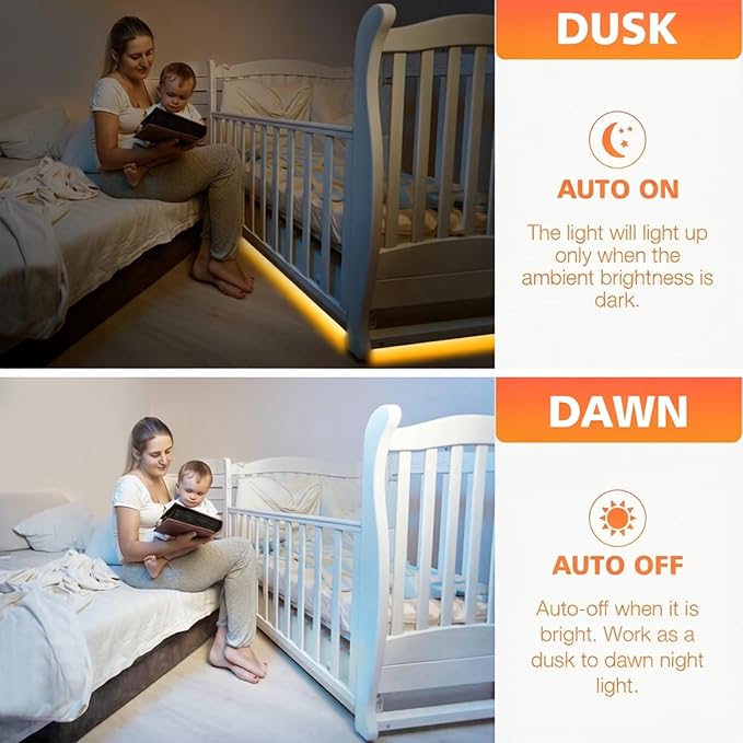 WOBANE LED Strip Lights, Motion Sensor Light Strip with Remote and Adapter, Night Light, Dimmable Function, 16.4ft Tape Lighting for Kitchen, Under Cabinet, Bedroom, Shelf, Bed, 3000K Warm White