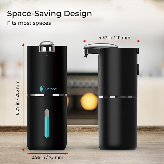 Foaming Hand Soap Dispenser - Automatic Touchless Foam Soap Pump for Bathroom & Restroom, USB-C Rechargeable, IPX5 Waterproof, Wall Mount or Countertop, 12.8oz (Black)