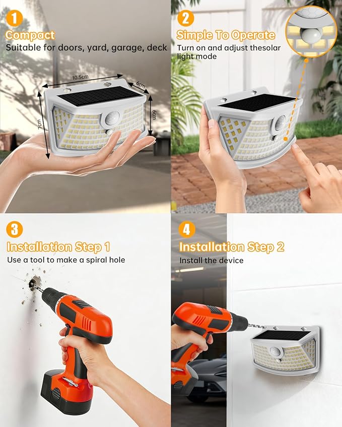 Aootek New Solar Motion Sensor Lights 120 LEDs with Lights Reflector,270° Wide Angle, IP65 Waterproof, Step Lights for Front Door, Yard, Garage, Deck (White, Warm White, 2-Pack)