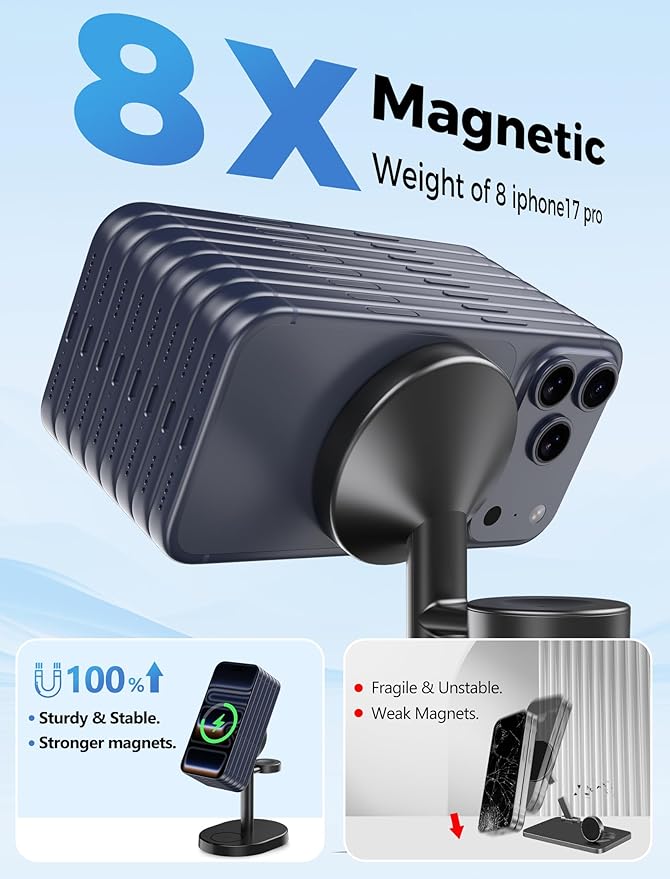 Hevanto 2026 3 in 1 Wireless Charging Station for Apple MagSafe Charger, 15W Fast Magnetic Mag-Safe Charger Stand for iPhone 17 16 15 14 13 12 17e Apple Watch AirPods Series, Gifts for Men