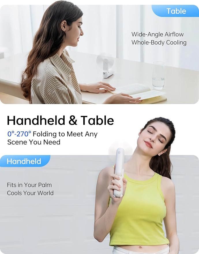 JISULIFE Handheld Fan 8 Plus: All-in-One Mini Fan with 37Hrs Cooling & 4500mAh PowerBank & Flashlight, USB Rechargeable, Portable Pocket Size for Travel, Makeup, Concert, Gifts for Women(White)