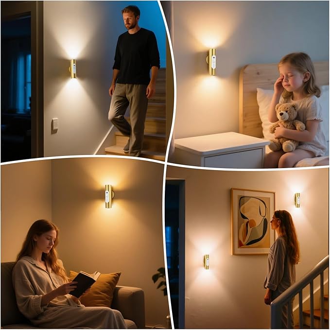 Battery Operated Wall Sconce Set of 2, Magnetic Stick on Wall Lights Motion Sensor Night Lights Indoor with Remote Control, Rechargeable Wireless Up and Down Wall Sconces, 3 Modes Dimmable, Aluminum