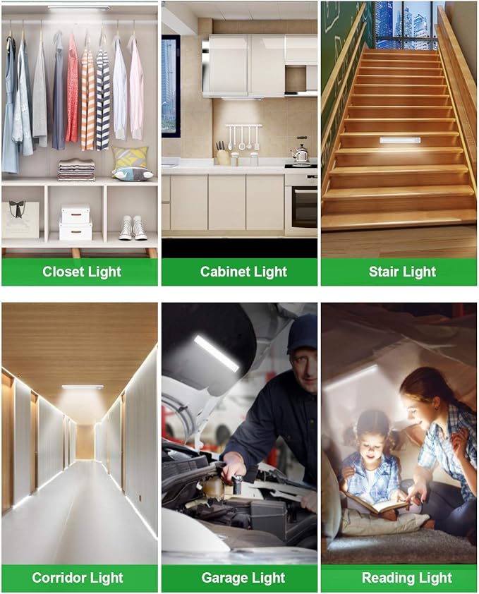 goodland Under Cabinet Lighting 80 LED Closet Light, Motion Sensor Lights Indoor USB Rechargeable Dimmable Stick-on Night Light Bar for Kitchen, Wardrobe, Garage, Stairs, Bedroom (3 Packs)