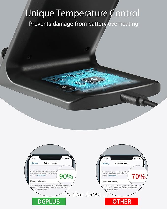 Wireless Phone Charger, 15W Fast Qi Wireless Charge Stand for iPhone 17 Pro Max 16 15 14 13 12 Plus 11 Samsung Galaxy S26 Ultra Z Note Pixel 10 (Classic Black)