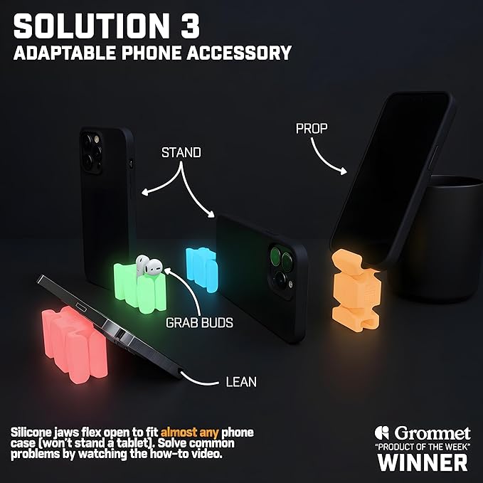 CordBrick Glowing Silicone + Steel Weighted Cable Holder for Nighstand, Cord Wrap for Travel, Unique iPhone Accessory. Small Graduation Gift for High Schoolers. Gadget for Teens. Blue Glow