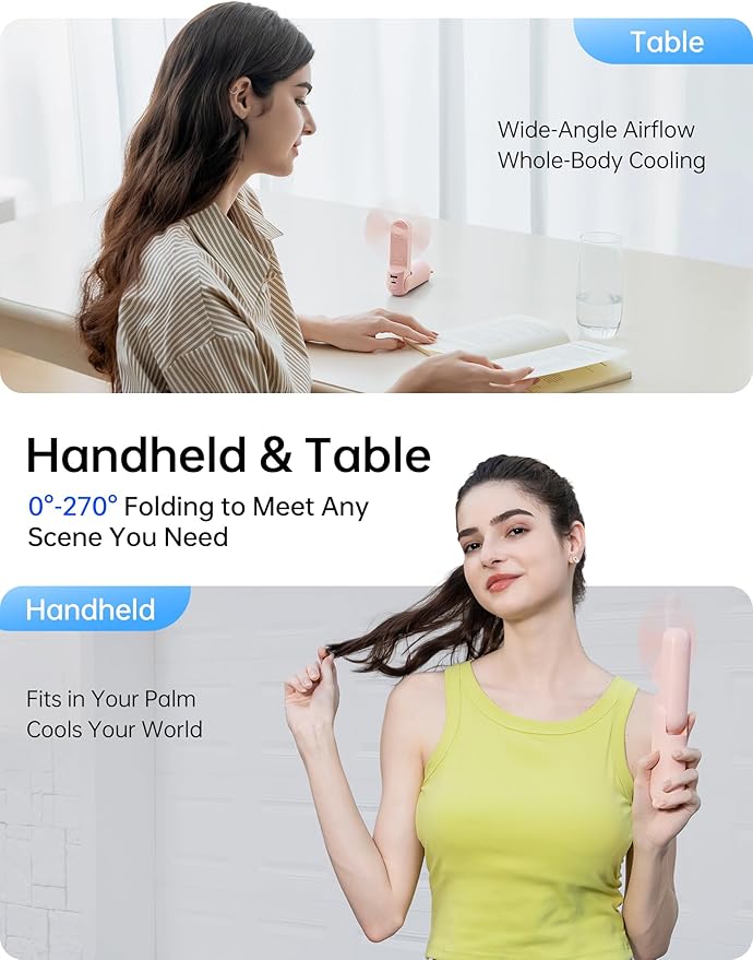 JISULIFE Handheld Fan 8 Plus: All-in-One Mini Fan with 37Hrs Cooling & 4500mAh PowerBank & Flashlight, USB Rechargeable, Portable Pocket Size for Travel, Makeup, Concert, Gifts for Women(Pink)