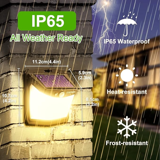CLAONER Solar Lights Outdoor, [128 LED/6 Packs] Solar Motion Sensor Lights 3 Working Modes Outdoor Lights with 270° Wide Angle Wireless IP65 Waterproof Security Light for Fence Patio, Warm White