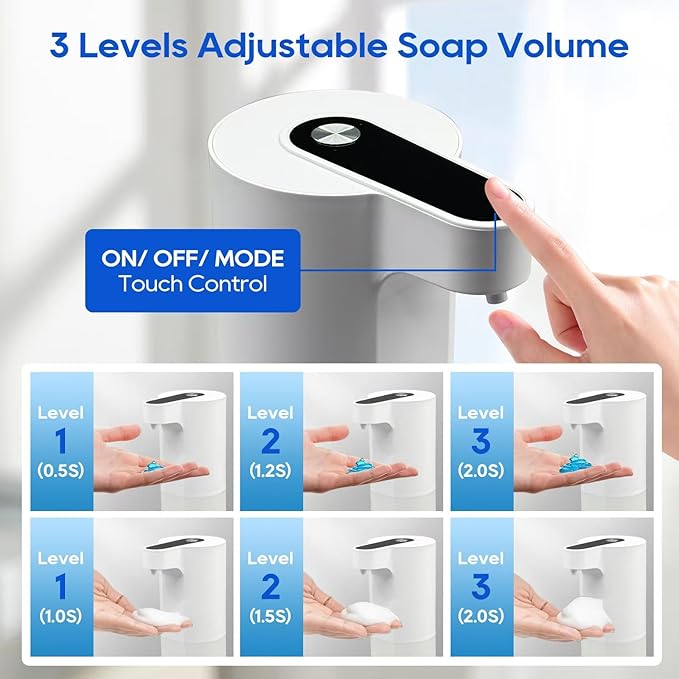 Automatic Soap Dispenser Touchless, Liquid & Foaming Soap Dispensers, USB Rechargeable Smart Hand Soap Dispenser, 3-Level Adjustable, 12.2oz/360ml (Gel Version and Foam Version)