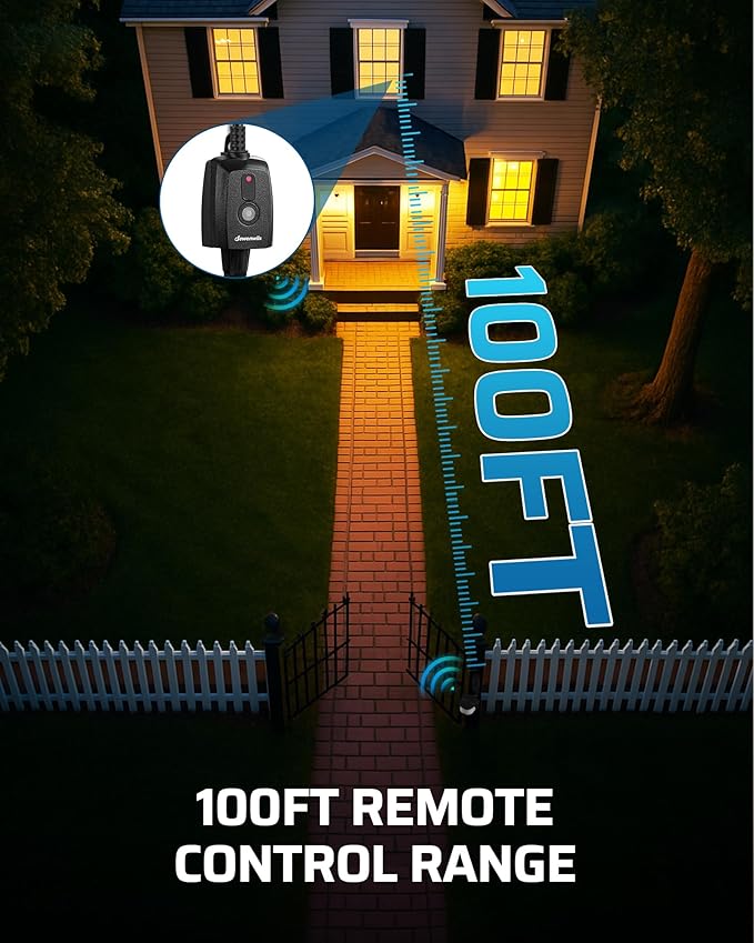 DEWENWILS Motion Sensor Outlet, Indoor Outdoor Motion Sensor Plug Outlet, Adjustable Sensing Angle,50FT Detection Range, 100FT Wireless Light Switch Transmitter, No Wiring, Long Time Delay