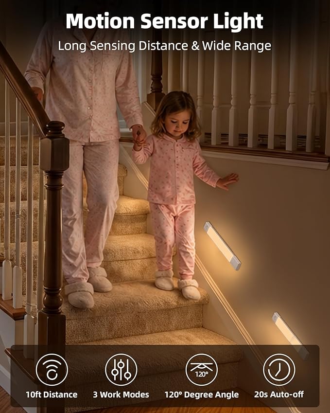 EZVALO 6-Pack Under Cabinet Lighting, Wireless Closet Lights, 50 LED Rechargeable Motion Sensor Light, Dimmable, 3 Color Temperatures, 11.8 inch Counter Lights for Kitchen, Pantry, Bedroom, Wardrobe