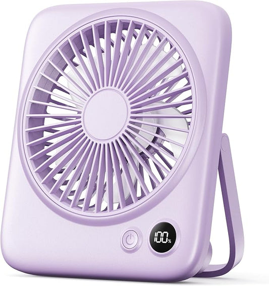 Otlonpe Portable Desk Fan 6.5 Inch, 4000mAh Rechargeable Battery Operated & USB Powered, 23Hrs Cordless Small Personal Fan 4-Speed Quiet for Office Travel Home Sleeping, Led Display, Foldable (Purple)