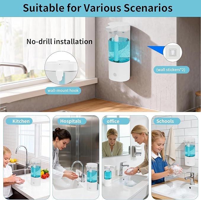 Automatic Liquid Soap Dispenser Touchless, USB Rechargeable Smart Hand Soap Dispenser, 4-Level Adjustable, 13.5oz/400mL Wall Mount for Bathroom Kitchen Dish Soap-Grey