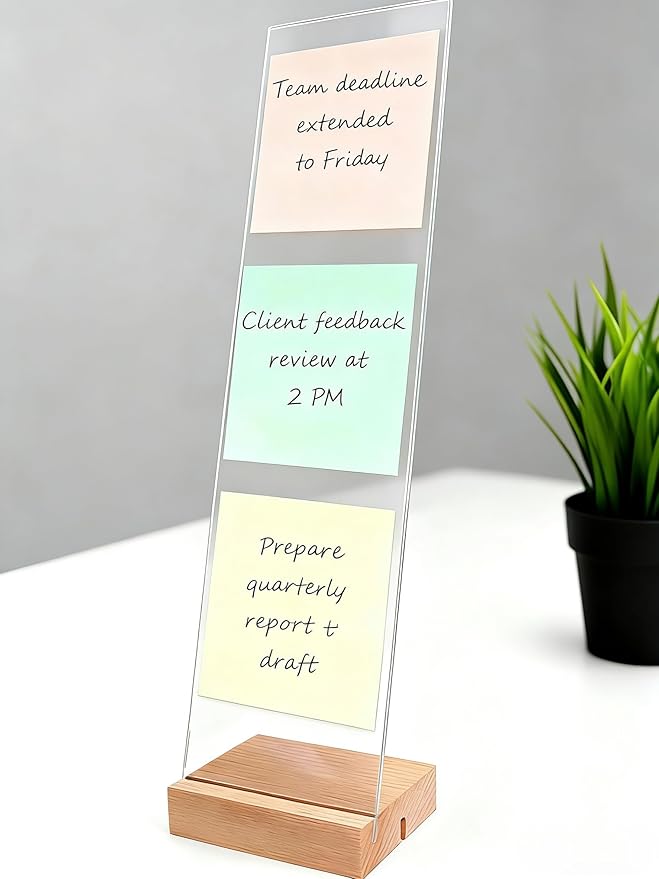 Monitor Memo Board - Removable Sticky Note Holder for Computer Monitors, Transparent Acrylic Office Desk Accessories, No Screen Damage, Fits Laptops & Desktops (Wood-1PC)