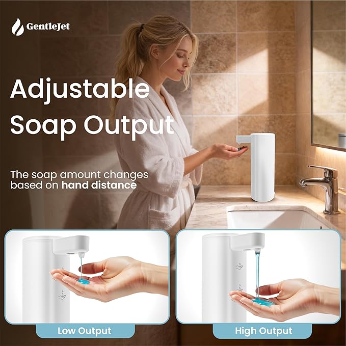 GentleJet OpalDrop Automatic Liquid Soap Dispenser for Kitchen Sink Touchless No-Drip Pump, USB-C Rechargeable, 304 Stainless Steel, IPX5 Water-Resistant, 270 ml