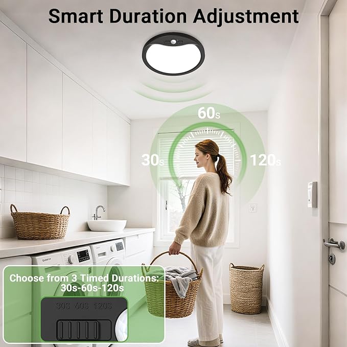 zemty 2Pack 12inch Motion Sensor Ceiling Lights Wired, 24W 2400lm 3CCT/3 Mode/30-120s Timer, Bright Black LED Flush Mount Light Fixture Motion Activated for Closet Pantry Hallways Stairwells Garage