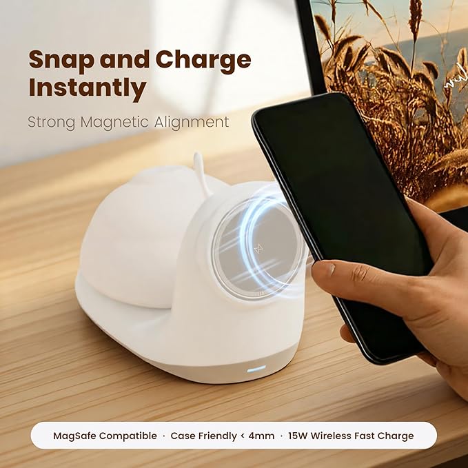 Magnetic Wireless Charger Stand for iPhone: 15W Fast Charging Desk with Night Light for Kids Mag Safe iPhone 17 16e 16 15 14 13 12 Pro Max - Cute Touch Lamp for Nightstand & Bedroom & Breastfeeding