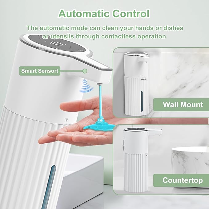 Automatic Soap Dispenser, Touchless Automatic Soap Dispenser,Soap Dispenser for Kitchen,Continuous Flow Control,400ml Capacity,Rechargeable Waterproof Adjustable Volume for Bathroom & Kitchen(Liquid)