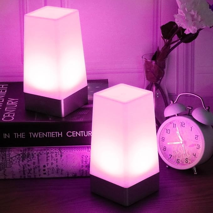WRalwaysLX LED 2Square Night Light with Remote Control,Color Changing Table Lamp Battery Operated Lamp, Bedroom,Kitchen USE 3xAA Battery (not Include)