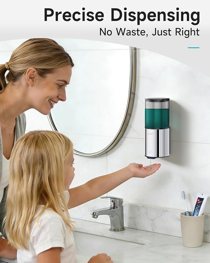 AIKE Automatic Wall Mount Liquid Soap Dispenser for Home and Commercial Bathroom 13.5oz IPX7 Waterproof,Polished Stainless Steel