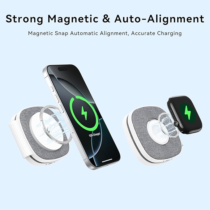 Charging Station for Apple Multiple Devices：2 in 1 Foldable Wireless Charger for Magnetic Wireless Charger Station Travel Charging Pad for Apple iPhone 17 16 15 14 13 12 Series& Apple Watch& Airpods