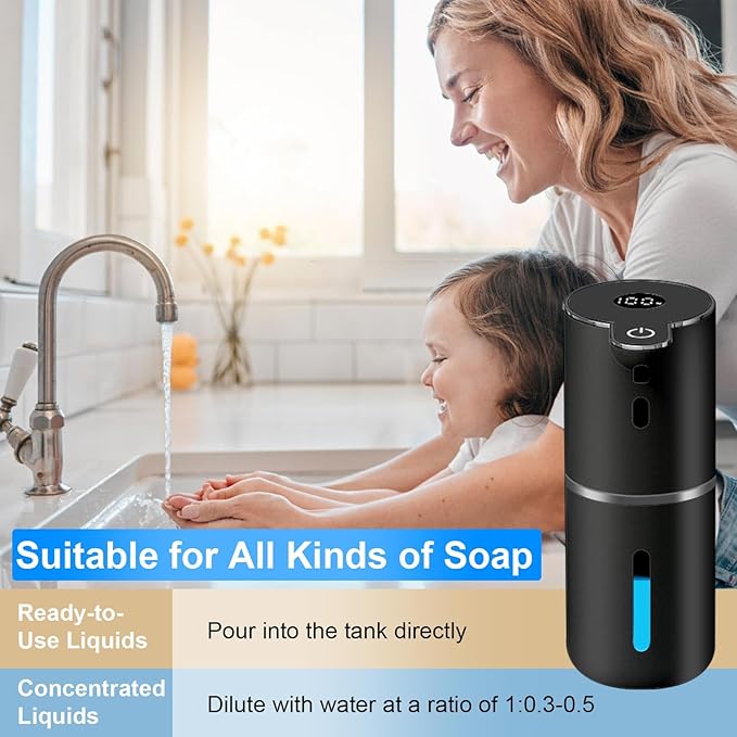 OHIFAST 2 Pack Automatic Liquid Soap Dispenser Touchless, USB Rechargeable Smart Hand Soap Dispenser, 6-Level Adjustable, 12.8oz/380mL, Compatible with Thick Thin Dish Soap for Bathroom Kitchen-Black