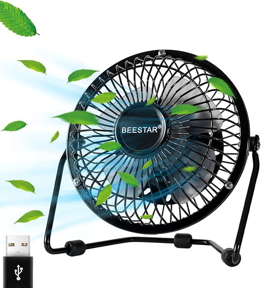 BEESTAR 4 Inch Mini Fan with Metal Construction,Powerful USB Powered,360° Rotation desk Personal Cooling Usb fans small quiet for Home Office Bedroom