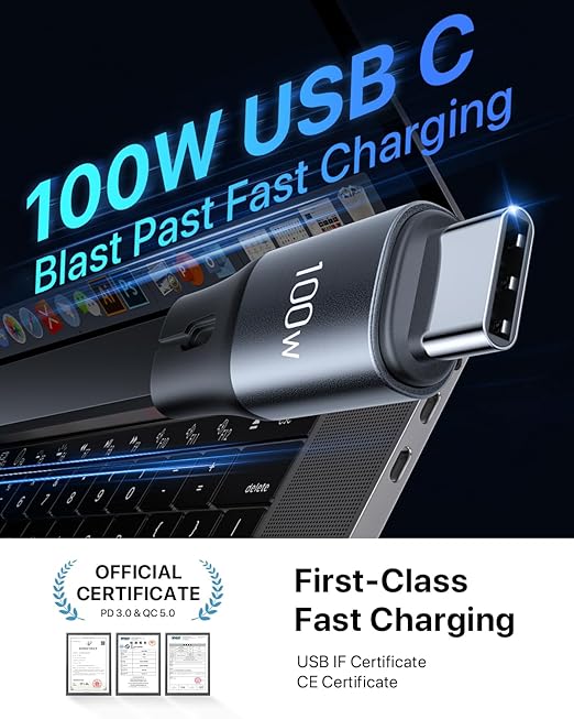 CAFELE 100W Retractable USB-C to USB-C 5A Fast Charging 3-in-1 Cable, Features Magnetic Charging and Overheating Protection, 4.5-Foot USB Type-C for Phone, Notebook, Pad, Watch（Gray）