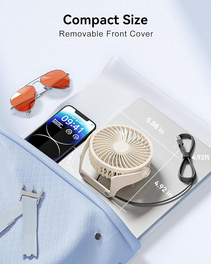 Edvision USB Desk Fan, 5 Inch Small Portable, 3 Speeds Powerful Wind Mini Personal Desktop Fan 360° Rotation Adjustable, Plug In USB Fan Quiet for Table Home Office Travel Car(Beige)